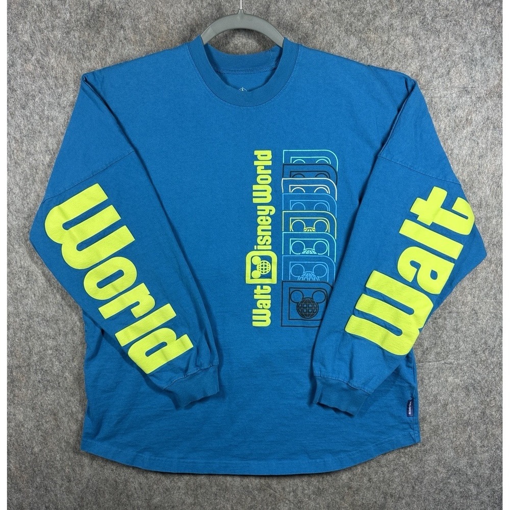 Disney Parks Spirit Jersey Walt Disney World Neon Blue Long Sleeve Size Large